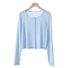 Top de Lyocell Tencel, nuevo cárdigan de otoño con diseño de botón, camiseta de manga larga tipo chal, camiseta básica fina para mujer