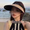 Primavera 2025 Novo Chapéu de Sol com Proteção UV Feminino Chapéu Feminino Aba Larga Fashionável Tendência Cobertura Facial Solar Topo Vazio
