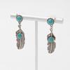 Pendientes bohemios de turquesa con plumas, populares pendientes de plata antigua para mujer, oferta transfronteriza de Amazon.