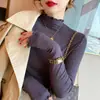 Camiseta Base Blanca para Mujer, Nueva Camiseta Ajustada con Bordes Fruncidos para Primavera y Otoño 2023, Top de Manga Larga para Otoño e Invierno