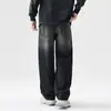 Novos jeans pretos de outono com barra curva para homens, corte solto, vibe high street americana, calças largas cool e casuais, estilosas