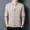 490g 100% Lana Pura Engrosada Chaqueta Suéter de Lana de Negocios para Hombre 2026 Otoño/Invierno Cuello Alto Cálido Cárdigan para Hombre