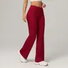 Pantalones acampanados de tiro alto color nude para mujer con cinturilla cruzada, pantalones de pierna ancha microacampanados para deportes casuales al aire libre
