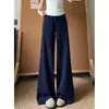 Pantalones anchos de tela gris oscuro y vaporosa para mujer, de verano, finos, holgados, con caída, rectos, casuales, de pierna ancha, deportivos
