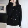 Nuevo cárdigan de punto fino de lana con cuello redondo, otoño e invierno, transfronterizo, con estampado de corazón, corte holgado para mujer, abotonado, con bloques de color