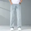 Calça jeans masculina azul claro Hong Kong, corte reto solto, novo estilo primavera/verão 2026, fina e elástica, perna larga, casual, longa