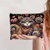 Bolsa de Maquillaje Vintage para Gatos de Venta Caliente Transfronteriza Lona con Cremallera Gran Capacidad Estuche para Lápices Almacenamiento de Cosméticos Bolsa Lavable a Mano
