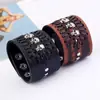 Venta Directa de Fábrica Pulsera de Cuero para Hombre Estilo Punk Retro, Cuero Ancho, Diseño Trenzado Exagerado, Cabeza de Calavera de Aleación, Joyería de Cuero Genuino