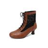 Botas cortas de tacón medio con punta redonda y costura de encaje para mujer, primavera y otoño, comercio exterior transfronterizo, talla grande 38-13