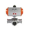Válvula de Esfera Três Vias Pneumática de Instalação Rápida, Válvula Pneumática de Aço Inoxidável 304 Tipo L Tipo T Grau Sanitário Q684/5F-16P