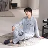 Pijama de algodão com mangas compridas e calças compridas para homens, conjunto de duas peças de cardigã de outono, roupa de casa masculina transfronteiriça para live-streaming
