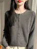 Cárdigan de punto con pedrería gris de alta gama para mujer, prenda exterior de primavera y otoño, nuevo suéter base de manga larga con cuello redondo adelgazante
