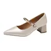 Zapatos de tacón grueso de boca poco profunda con hebilla para mujer 2026 nuevos de primavera y otoño punta fina de temperamento zapatos Mary Jane tacones altos