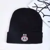 Gorro de Lana Azul de Dibujos Animados de Moda, Gorro de Punto para Otoño e Invierno, Gorro Negro Cálido Bordado para Estudiantes, Unisex