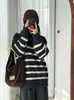 Suéter retro de estilo coreano, ajuste relajado, suave y a rayas para mujer, holgado y grueso para abrigar, perfecto para otoño e invierno, un cómodo top de punto