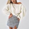 Suéter Transfronterizo Europeo y Americano Amazon Otoño e Invierno Nuevo Estilo Sexy Escote de una Sola Línea Hombros Descubiertos Color Sólido Tejido de Punto Holgado Jersey
