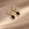 Pendientes de Moda Ins Influencer Estilo Nuevo Europeo y Americano Pendientes de Acero de Titanio 14K Color Dorado Color Acero Colgante Cuadrado Esmeralda Joyería para Mujer