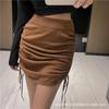 Faldas de cintura alta con cordón para mujer, verano, finas, arrugadas, ajustadas, ajustadas, ajustadas, sexys, falda A, falda de bolsa para brazo, mujer