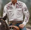 Camisa de manga larga nueva para hombre europea y americana transfronteriza, estilo western, estampado digital, dos bolsillos, cuello de solapa, ropa cómoda para hombre