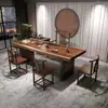 Mesa de Té Grande de Madera Maciza Estilo Chino Oficina Mesa de Té Kung Fu Combinación de Mesa y Silla Mesa de Café Simple Mesa de Té de Tronco Integrada