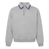 Sudadera ARES para Hombre, Cuello Polo de Contraste en Cuadros Azules, Tres Botones, Manga Larga Versátil Casual Americana de Peso Pesado para Otoño