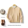 Nuevo Suéter de Lana Pura 24 Otoño/Invierno para Hombre, Cárdigan con Cuello Semi Alto, Abrigo de Lana con Cremallera, Suéter de Punto de Negocios, Transfronterizo