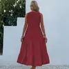 Europa y América Comercio Exterior Transfronterizo Verano Venta Caliente Vestido Casual Sencillo y Elegante de Mujer de Longitud Media de Color Sólido sin Mangas