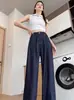 Calça Jeans Wide Leg Azul Escuro para Mulheres, Estilo Fino de Outono 2025 Nova Solta Preguiçosa Emagrecedora Reta Comprida