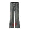 Pantalones vaqueros viejos lavados en azul para mujer con diseño de costura de cinta a rayas, holgados y de pierna ancha, disponibles para el cabello.