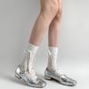 Calcetines Lolita de barril mediano gris estilo ballet con lazo blanco, calcetines cortos y finos de verano para mujer, para estudiantes