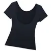 Novo Camiseta Feminina Casual Esportiva Elástica Transfronteiriça Europeia e Americana com Cintura Ajustada, Sexy e Moderna de Manga Curta