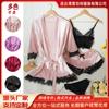 Pijama Estándar de Talla Europea para Comercio Exterior Transfronterizo, Camisón, Set de Camisón de Encaje y Satén con Tirantes, Set de Cuatro Piezas al Mayoreo