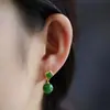 Novos Brincos de Gancho Quadrados de Vidro Dourado e Verde Estilo Chinês Personalidade Estilo Chinês Versátil Brincos Tendência Populares