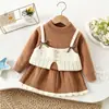 Conjunto de suéter para meninas outono e inverno novo estilo falso três peças saia de tricô bebê menina estiloso versão coreana suéter vestido de princesa comércio exterior