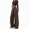 Pantalones Deportivos Holgados Estilo Americano para Mujer, Pantalones de Otoño de Canalé Bloque de Color de Cintura Alta Pierna Ancha, Pantalones Casuales Holgados de Pierna Recta