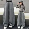Calça de moletom para meninas Primavera e Outono 2026 Novo Estilo Coreano Elegante Solta Casual Calças Infantis Crianças Média e Mais Velhas Emagrecimento Calças Banana