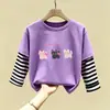 Blusa Patchwork Casual para Menina Roupas de Algodão Puro Infantil Novo Estilo Moda Tendência Manga Longa Primavera e Outono