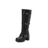 Botas de mujer de talla grande estilo europeo y americano, tacón alto, punta cuadrada, hebilla de cinturón, botas de tubo alto para otoño e invierno, suministro transfronterizo 689