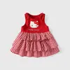 Vestido sin mangas de cuadros con estampado de gato para niña, con falda multicapa y patchwork de felpa, vestido de princesa para salidas diarias del bebé