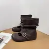Botas Apilables 2026 Otoño Nuevo Estilo Aumento de Altura Hebilla de Cuero Sensación Arrugada en Capas Zapatos de Mujer Cómodos Elegantes Botas Birkenstock Botas Vaqueras