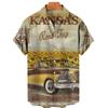 Camisa de manga corta para hombre, estilo transfronterizo, con estampado de coche retro de verano, con solapa, holgada, talla grande, para playa, 2023