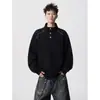 Moletom preto com gola alta e zíper parcial estilo retrô americano, pulôver masculino da moda de outono com corte solto, peça externa esportiva e casual