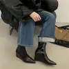 Botas de moda con tacón de cuña, botines ajustados simples de punta fina con tacón alto y cremallera trasera, botines cortos vintage nuevos de otoño e invierno