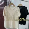 Camiseta de manga corta con cuello redondo, estilo T-shirt de dos piezas falsas, con tirantes de encaje hueco delicado, atmosférica, suave y amigable con la piel H070505