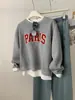 Sudadera con Capucha de Punto Bordada con Letras Retro Moda Estilo Coreano para Mujer 26 Otoño Algodón de Aire Cuello Redondo Holgada Prenda Exterior