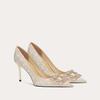 Sapatos de salto alto de cristal com bico fino para mulheres 2024 Novos sapatos elegantes de salto alto com fivela quadrada e strass Vestido de noiva principal Sapatos de noiva
