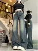 Jeans Grises de Cemento de Pierna Ancha para Mujer, Nuevos de Primavera y Otoño de Cintura Alta Sueltos Talla Grande Adelgazantes para Cuerpo en Forma de Pera Pantalones Rectos para Mujeres de Talla Grande