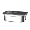 Caixa de armazenamento de aço inoxidável de grau alimentício, bandeja quadrada, organizador de geladeira com tampa, bandeja para pratos frios de churrasco, prato para peixe grelhado