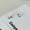 Pendientes de flor de diamante gota de aceite tricolor, temperamento dulce, pendientes exquisitos y elegantes, nicho, alta gama, pendientes versátiles para mujer