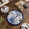 Posavasos Redondo de Porcelana Azul y Blanca Estilo Chino, Esterilla Filtro de Agua Absorbente de Diatomeas de Secado Rápido, Esterilla Protectora de Superficie de Mesa Anti-quemaduras para Mesa de Comedor